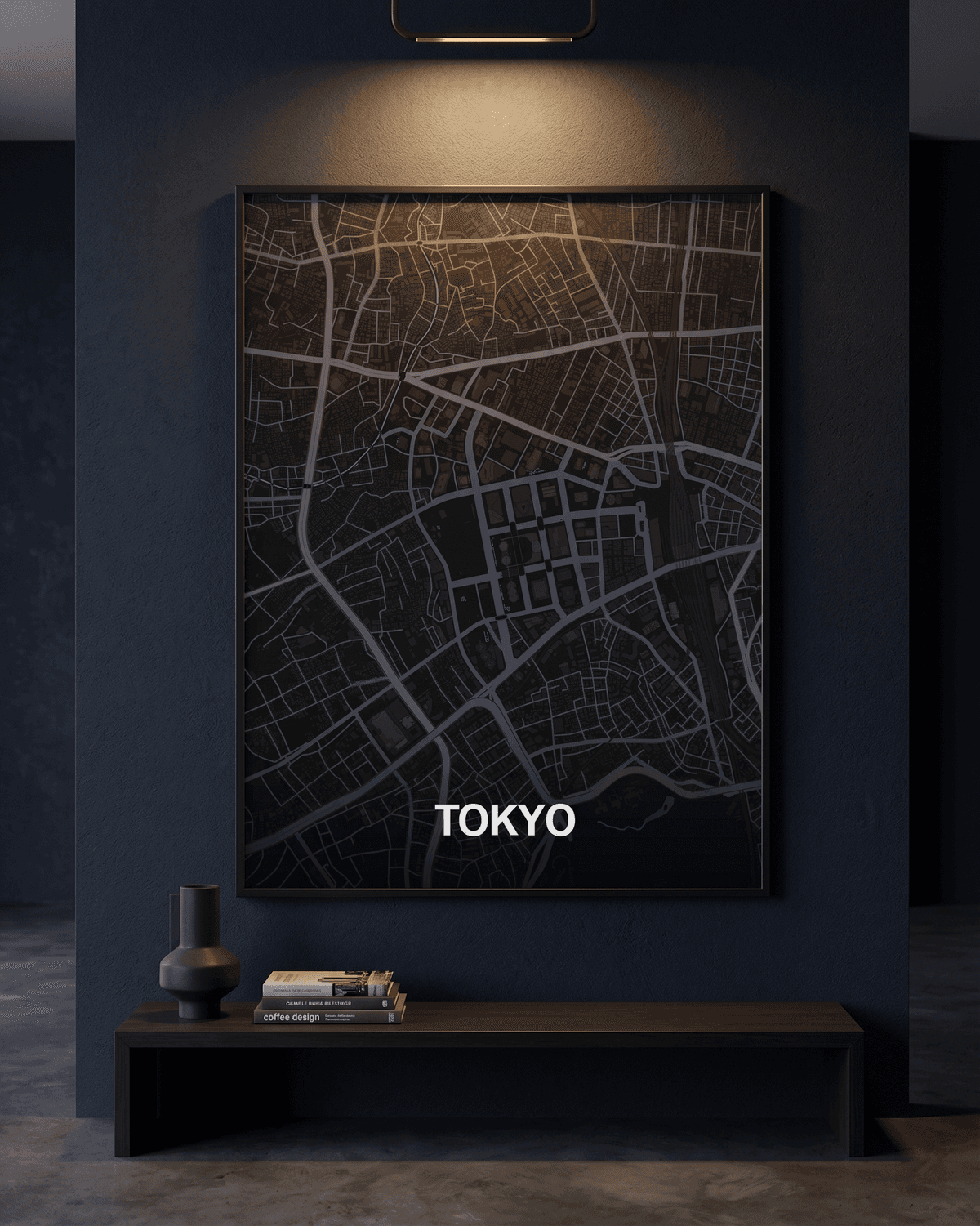 Dark mode modern city map poster mockup